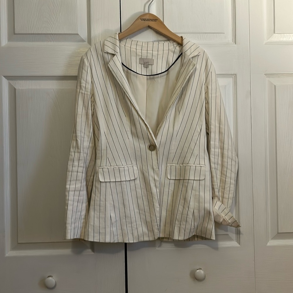 White with navy stripe blazer